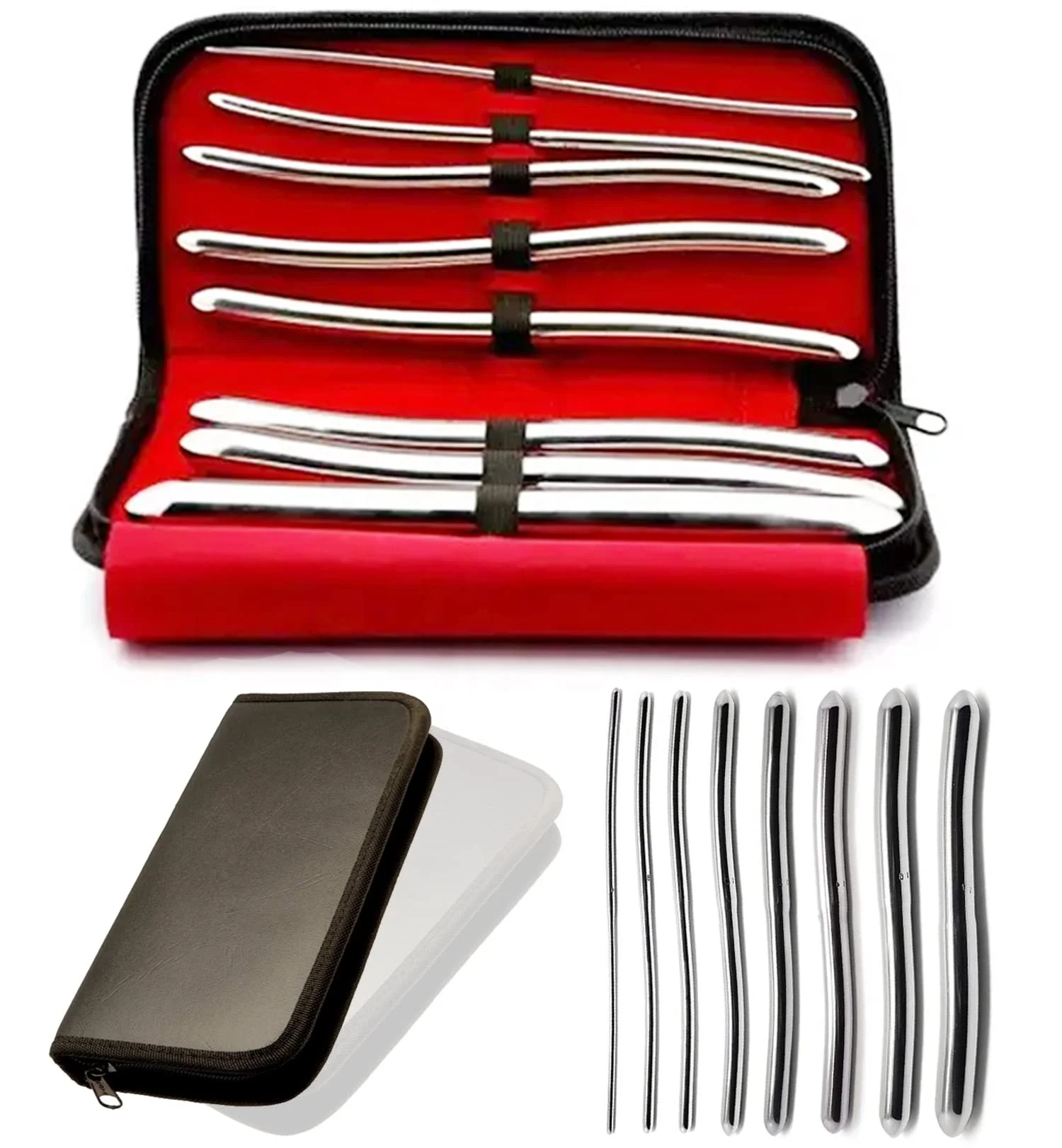 Stainless Steel 8Pcs Dilator set Uterine Urethral plugs Hegar Gynecology Vaginal  Bougie with pouch best quality in low price