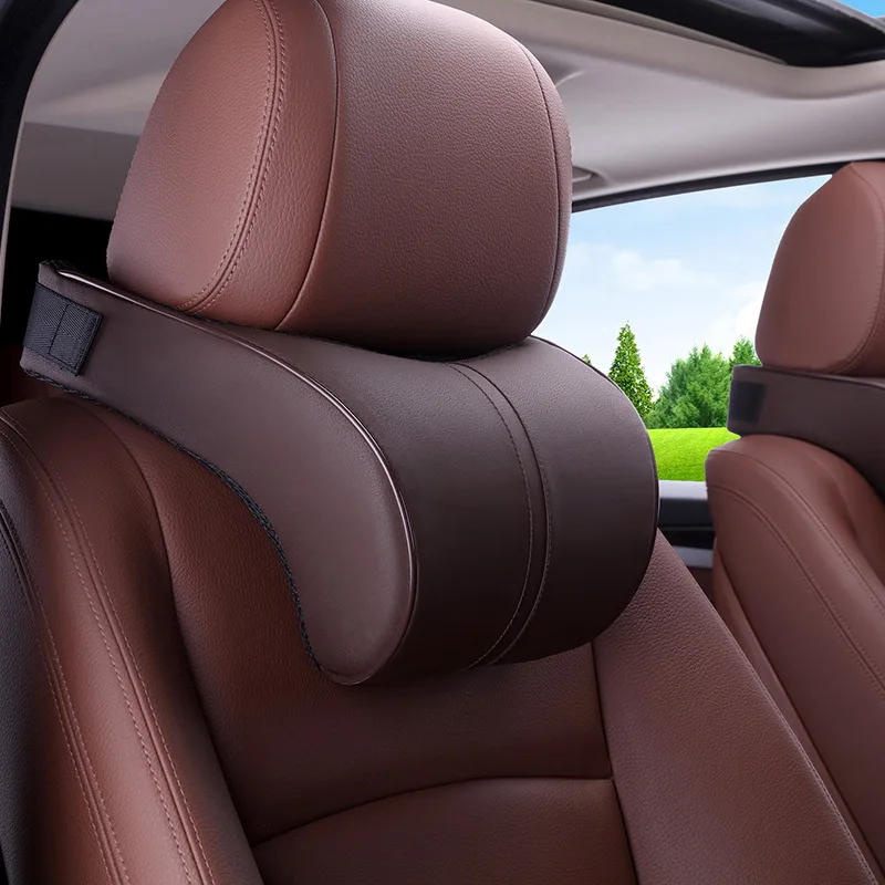 Factory Outlet Car Headrest Neck Pillow Pu Leather  Car Headrest Cushion Memory Foam Cotton Pad Seat