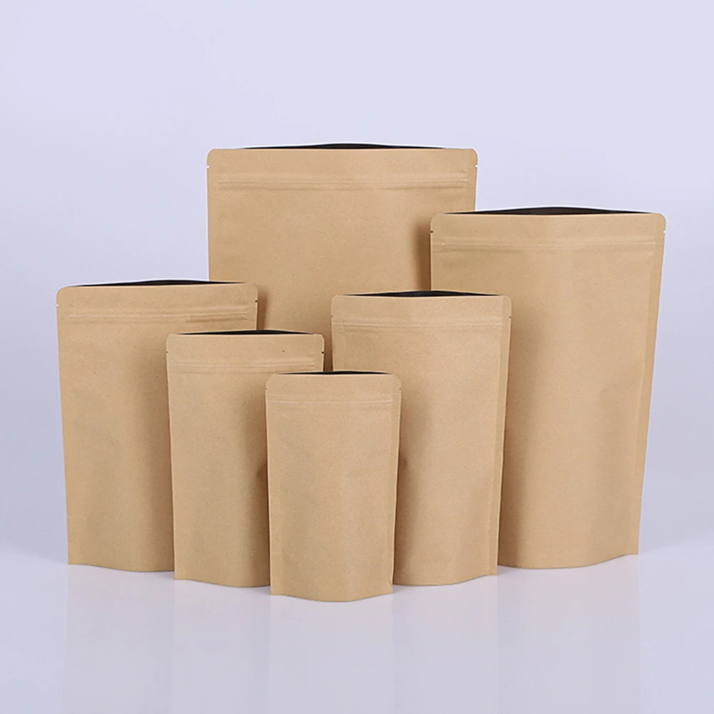 Paper For With Craft Powder Packaging Functional Food Kraft Stand Up Spice Bags Valve And Coffee Tea Flat Gusset Zipper Bag