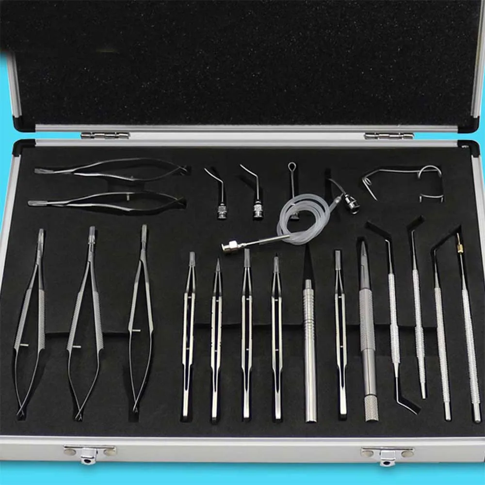 21PCS OPHTHALMIC CATARACT SET EYE MICRO SURGERY WITH STERILIZATION TRAY BOX CASE CE ISO APPROVED