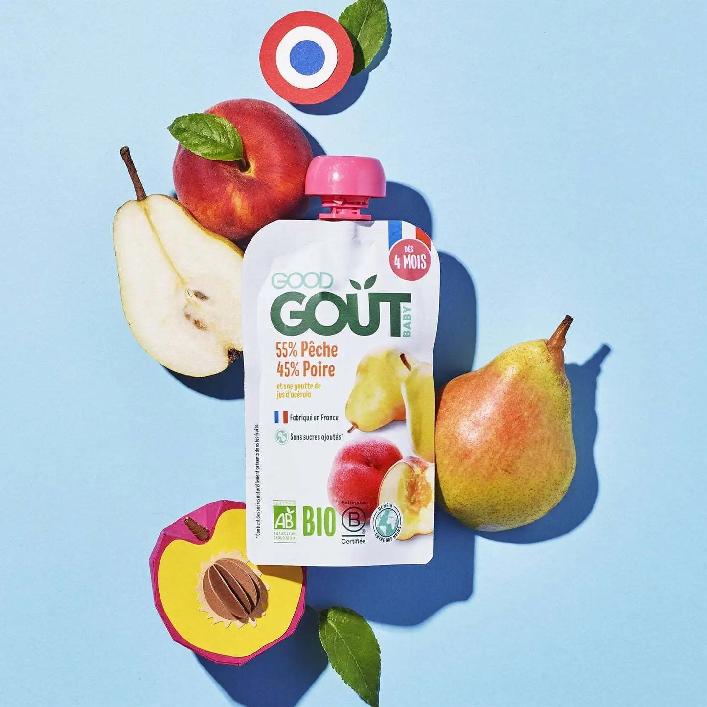 Organic French Baby Food Peach Pear Fruit Snack Puree Baby Feeding Product