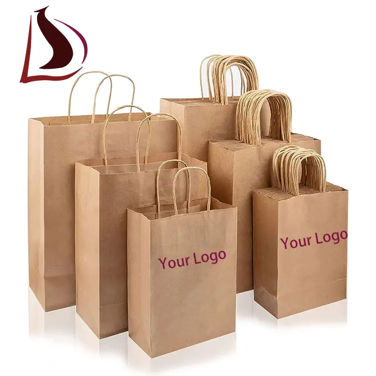 Custom Print Luxury Craft Gift Brown White Packaging Bolsa De Papel Shopping Bag Carry Kraft Paper Bag With Your Own Logo Handle