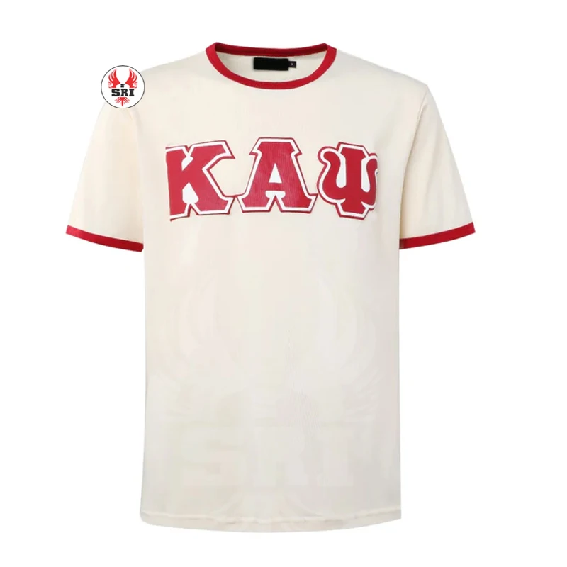 Kapa | Alpha | Psi T Shirts Custom Made Embroidery Greek Letters Men T Shirt | Fraternity Embroidered Men Premium Ringer T-Shirt