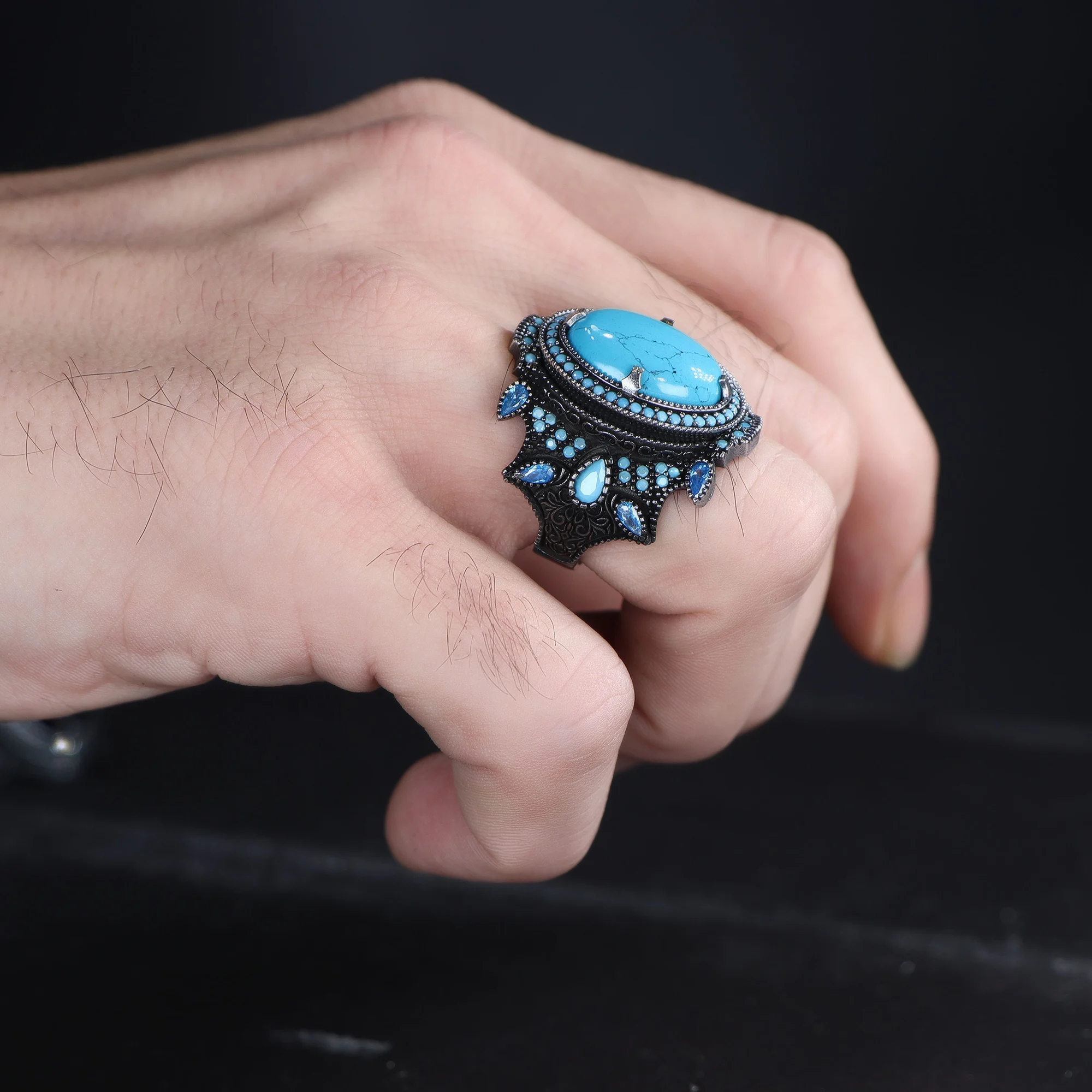 Aqeeq Oval Stone Men Ring 925 Silver Luxury Handmade Men Ring Turkish Wholesales Silver Jewelry