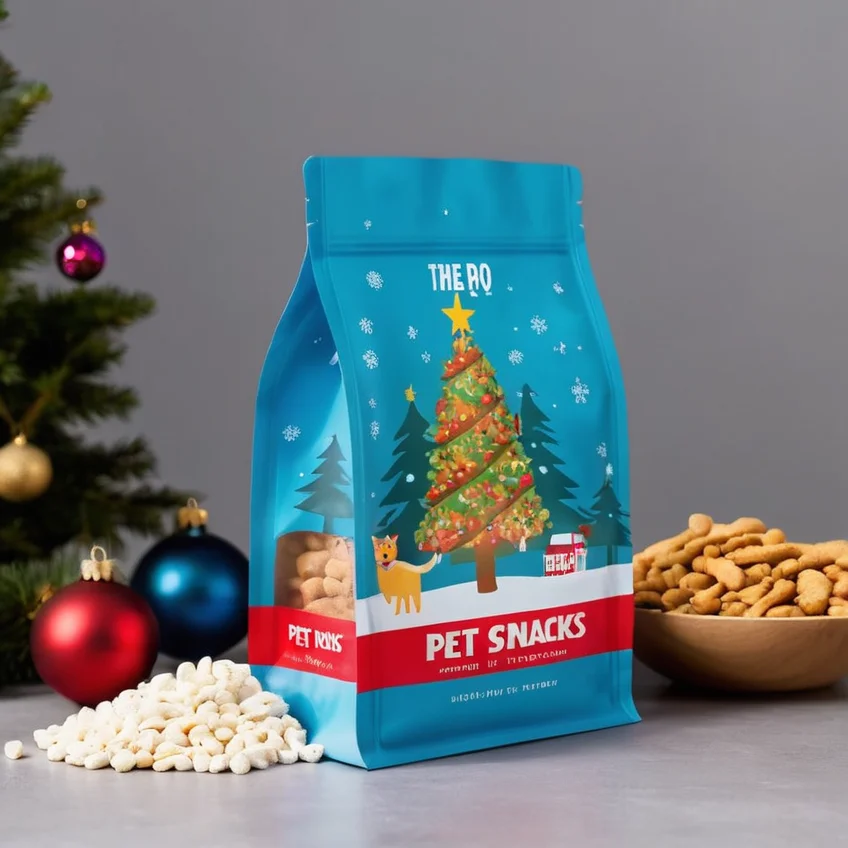Christmas Series Custom Printed Packaging Pet Dog Treat Food Packaging Bags With Resealable Zipper