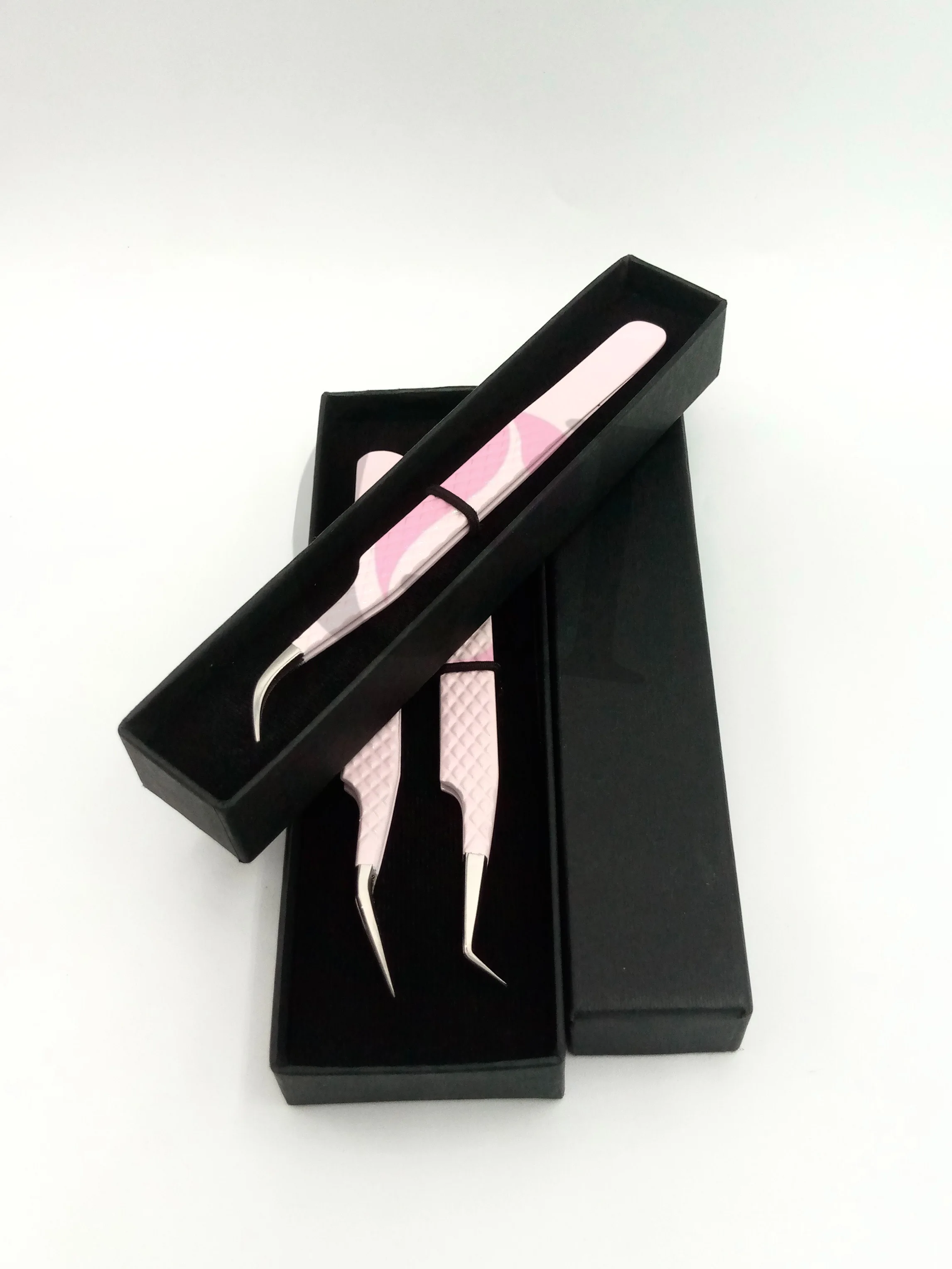 New Style 45 Degree Baby Pink Powder Coating Curved Fiber Nano Tip Eyelash Extension Tweezers Stainless Steel Beauty Instruments