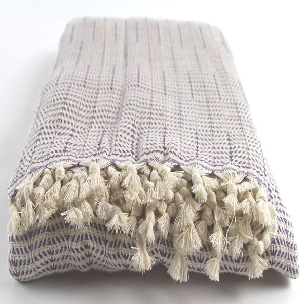 Turkish Handwoven Cotton Blanket Bedspread Winter Season Sofa Cover with Woven Pattern Purple Chess Throw for Bedding