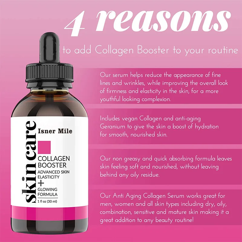 Collagen Booster Serum for Face Anti-Aging Reduces Wrinkles Heals and Repairs Skin Improves Tone and Texture