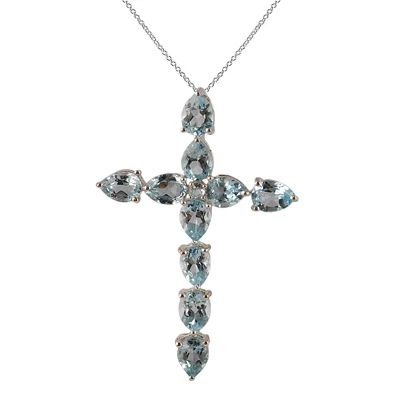 top quality cross pendant gemstone 925 sterling silver sky blue topaz gemstone cross pendant