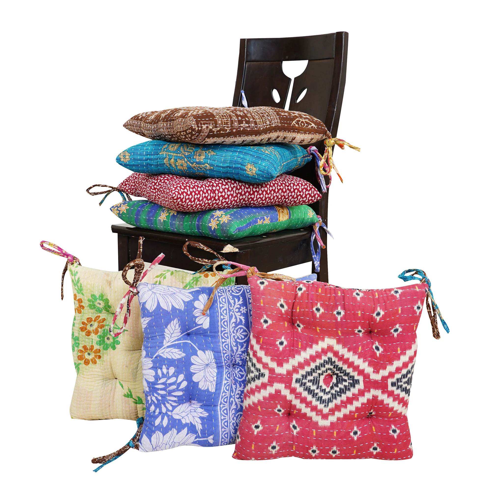 Multipurpose reusable cotton stripe chairpad for Dining Kitchen Office Chair Seat Cushion with Ties Durable Cotton Fabric Cover