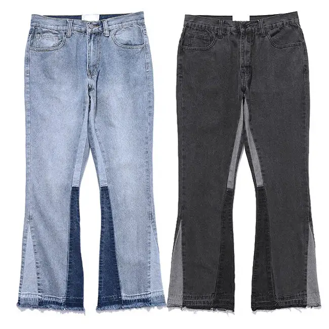 Custom Men Vintage Jeans Flared Stacked Jeans Splatters Printing Denim Pants Jeans Custom OEM Casual Denim Pants