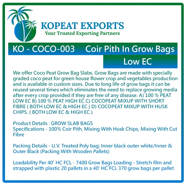 Indias Leading Supplier of Top Selling LowPrice Coconut Coco Coir Pith Grow Bags for Growing Vegetables and Fruits like berries