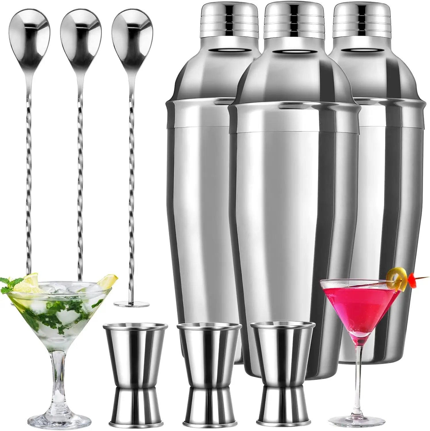 Premium Quality Cocktail Alcohol Mixture Shaker Bottle Stainless Steel Professional Bartender Metal Cocktail Shaker Set