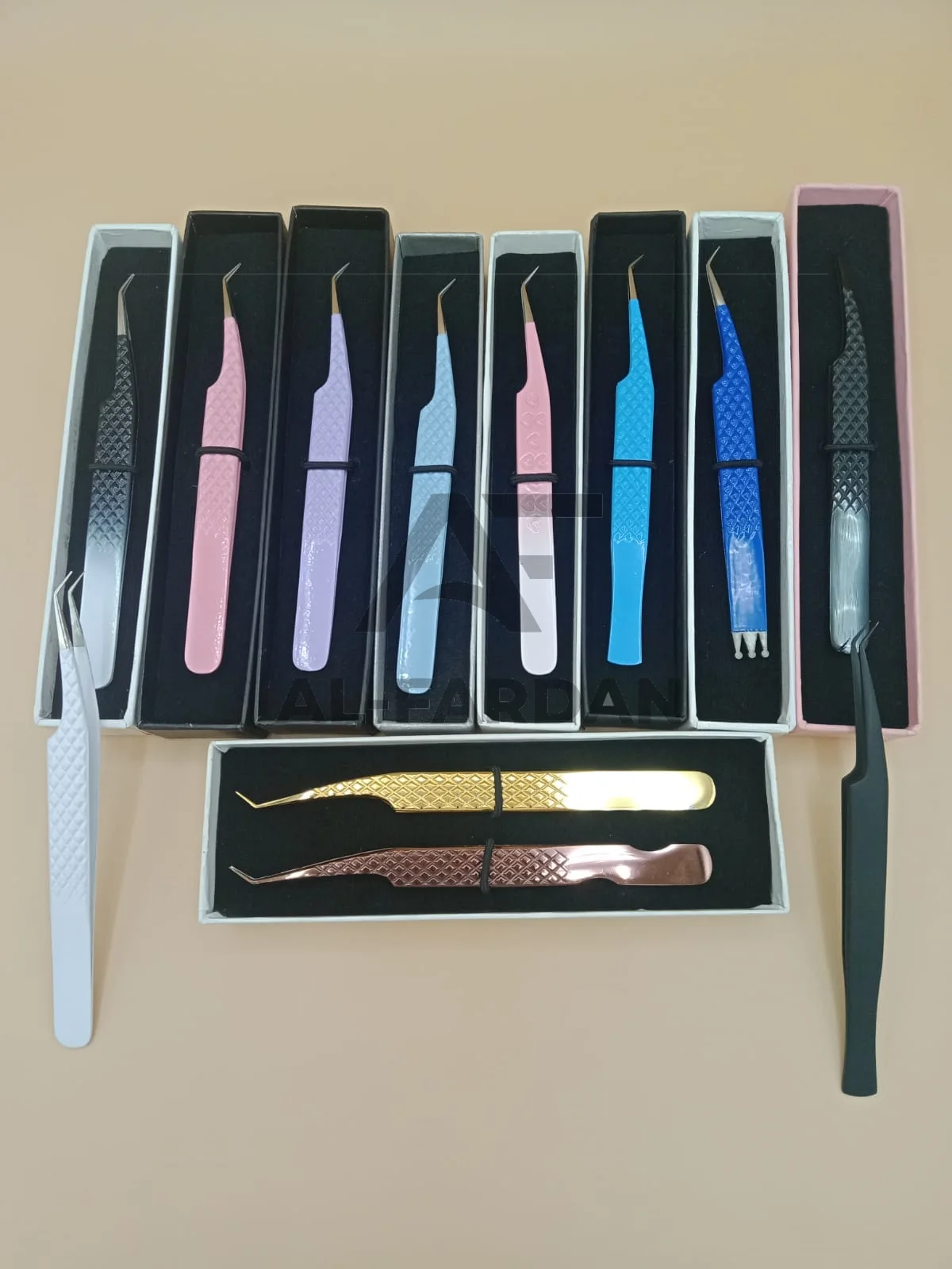 Eyelash Extension Tweezers 45 Degree Regular Shape Custom Color Coated Diamond Grip Solid Stainless Steel Volume Lash Tweezer