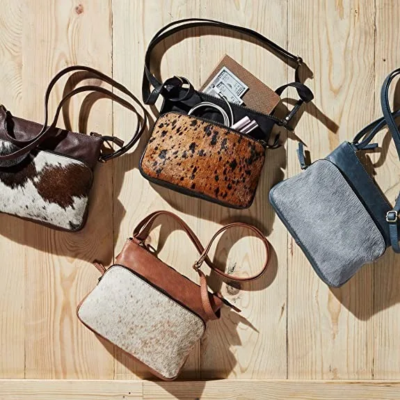 Western Cowhide and Leather Tote Handbag with Vegetable Dyed RFID Blocking Bag Essential Spacious Wholesale Weekend Work Travel