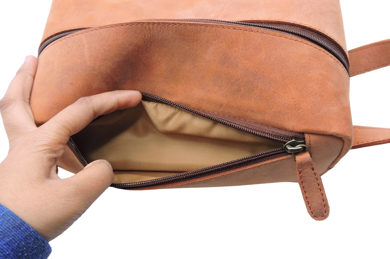 Customised Genuine Leather Travel Shaving Makeup Bag Dopt Kit Organizer Distressed Tan Toiletry Kit Bag