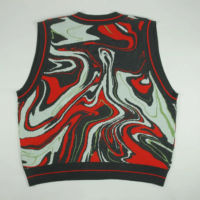 Custom Anime Mens Knitwear Oem Knit Jacquard Crew Neck Sweater Sleeveless Top Knitted Vest Sweater