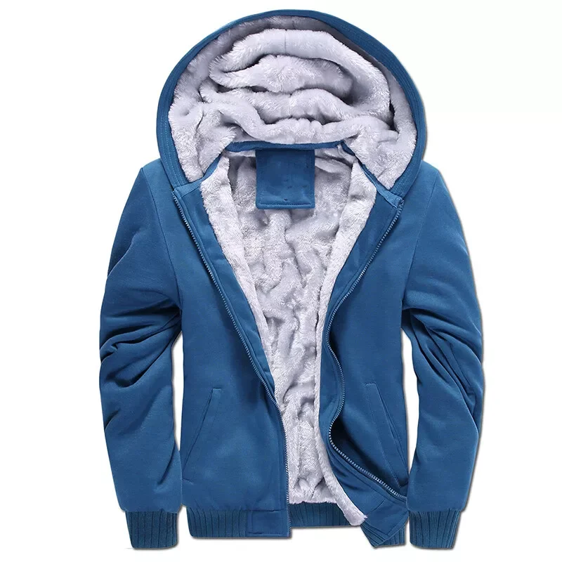 Men Winter Thick Warm Sherpa Fleece Hoodie Zip Up Sweater Fur Lined Hooded Coat