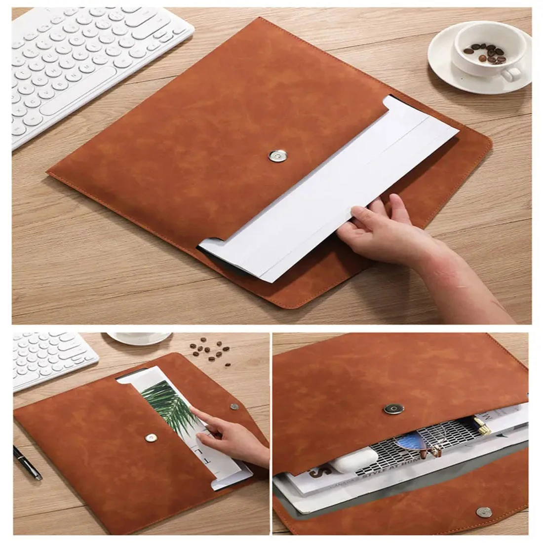 Smooth Leather A4 Letter Size File Folder Holder Graduation Certificate Protector Sleeve Diploma Covers Leather File Covers