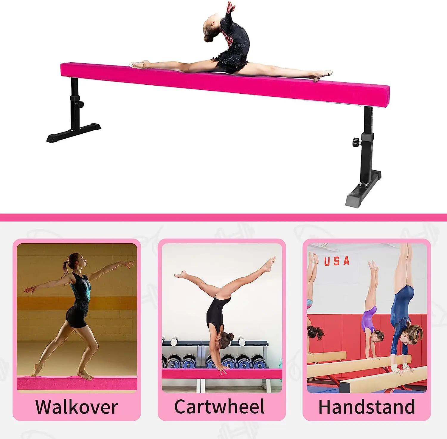 Adjustable Balance Beam Gymnastics Exercise Training Equipment Gym with Legs Suede Balance Beam High and Low Floor Gym Training