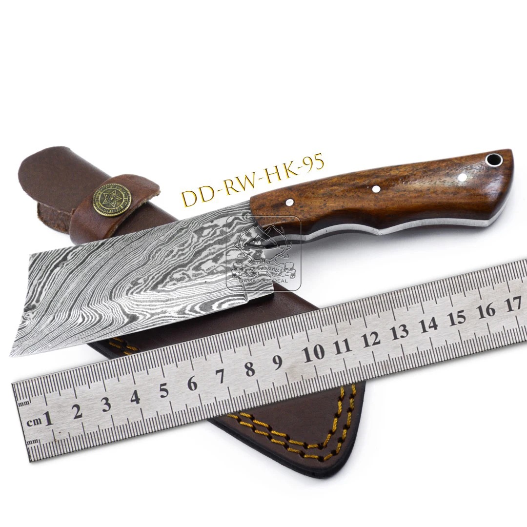 High-Grade Damascus Steel DD-RW-HK-95 Pocket Knife 192 Layers Customized Handmade Sword Rosewood Natural Wood Leather Sheath