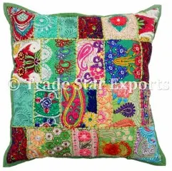 Bohemian Pillow Cover Traditional Beaded Khambadia Cushion Cover Patch Work Beautiful Mirror Work Best Home decor Pillow Cover