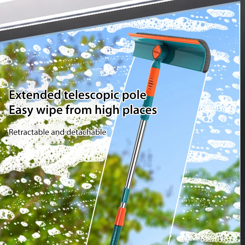 Window scraper cleaning tool  detachable double-side glass wiper with lang handle multi-purpose telescopic rod