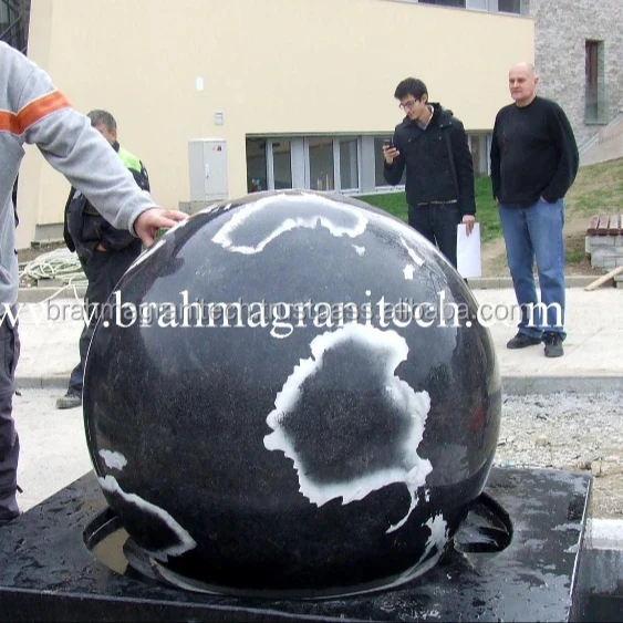 Modern Natural Black Stone Garden Outdoor Round Granite Marble Rolling Ball Water Fountain