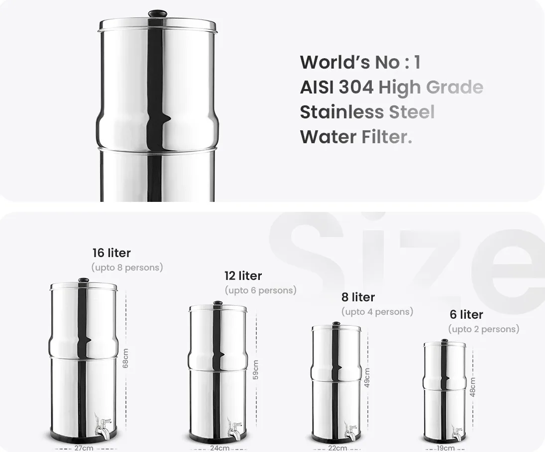 Lowest Prices 304 Grade 12Litre Stainless Steel Gravity Water Filter with Ceramic Catridges For Outdoor & Camping