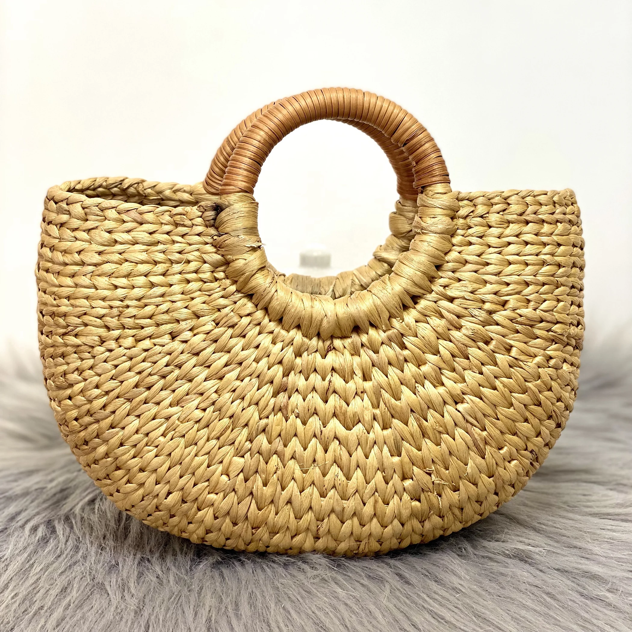 Nice New Hot TrendSeagrass Shopping Bags with Leather Traps Women Ecofriendly Straw Bag 200 Pcs Seagrass/ Wicker Vintage Natural