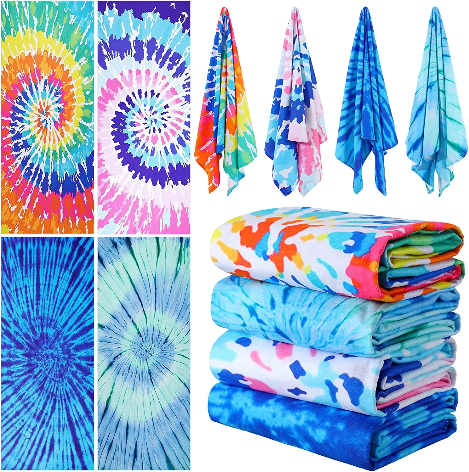 250GSM Value-Priced  Polyester Beach Towel Non-Fade Full Color Made From Dyed Microfiber Yarns by Direct Microfiber Manufacturer