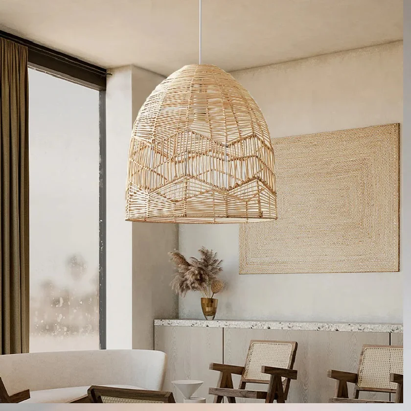 Basket Rattan Woven Pendant Light Shades  Hand-Woven Rattan Pendant Lampshade Wicker Chandelier