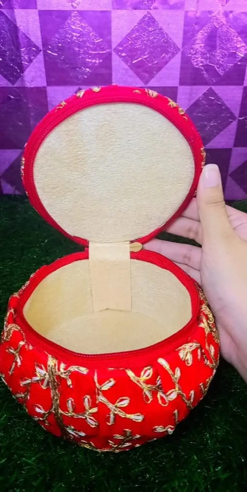 Indian Handmade Embroidered Jewelry Box Matki shape Indian Wedding, Baby Shower, Bridesmaid or Bride to be Hampers, Haldi, Mehnd