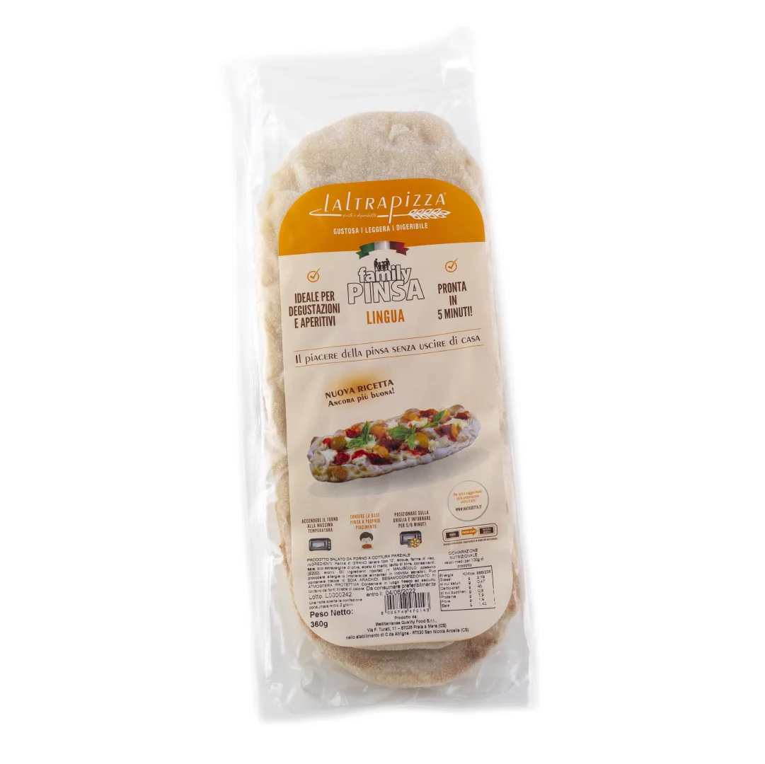 100% Italian food  product Precooked Lingua pizza base 18x38 cm 180 gr to be garnished and baked in the oven