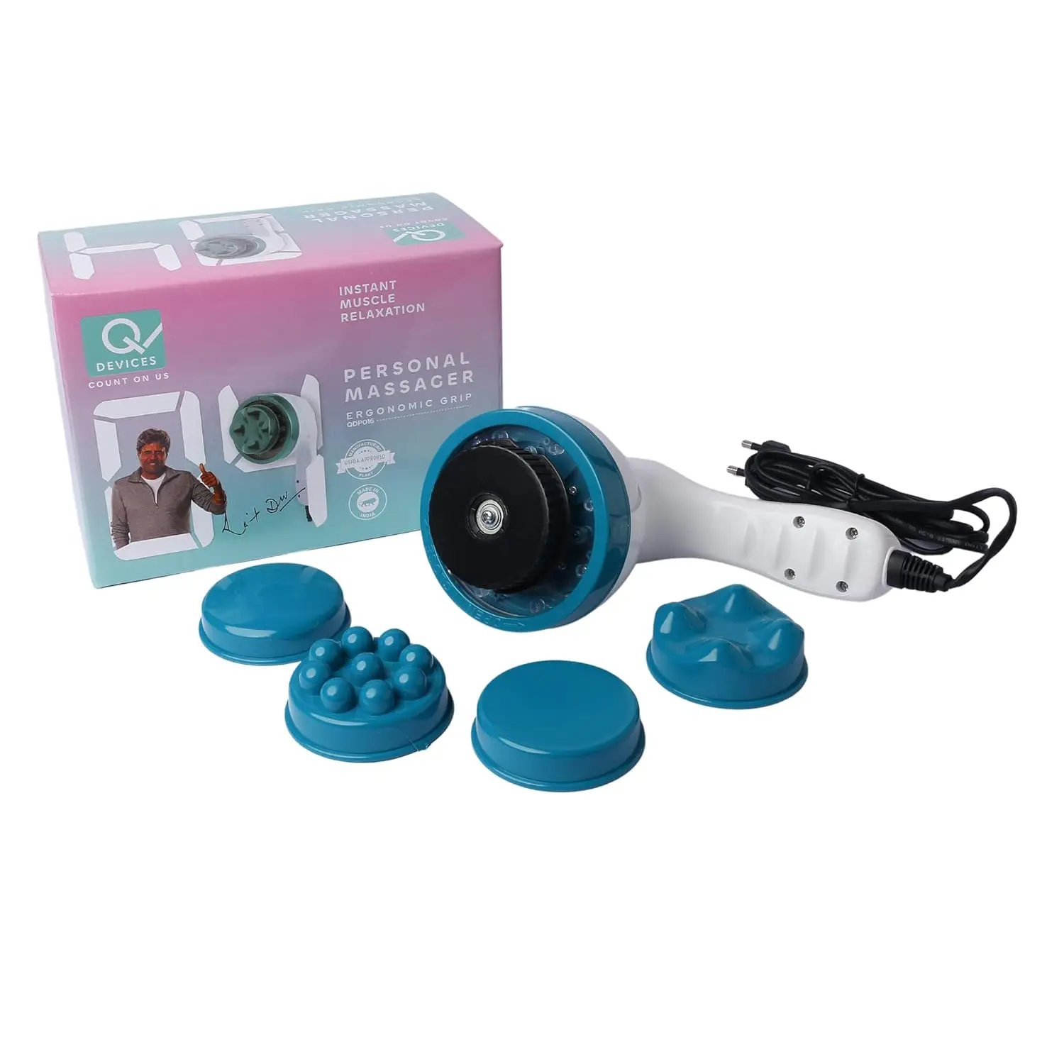 PORTABLE ELECTRIC HANDHELD FULL BODY MASSAGER WITH 4 MASSAGE HEADS QUICK & LASTING MUSCLE RELAXATION