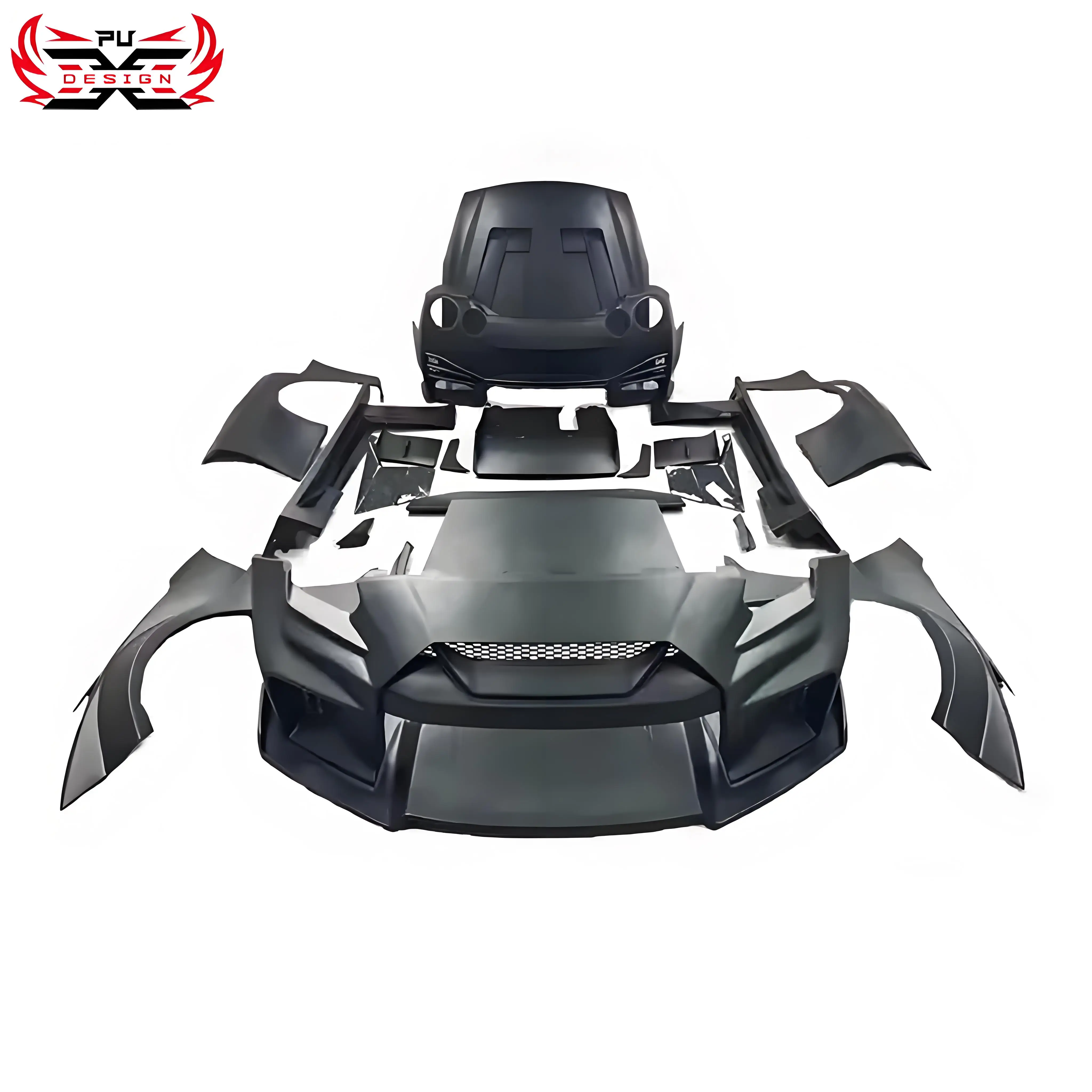 Upgrade LB-V3 Style for Nissan GTR R35 semi-carbon Front Bumper Lip Side Skirts Rear Diffuser Hood etc Body Kit