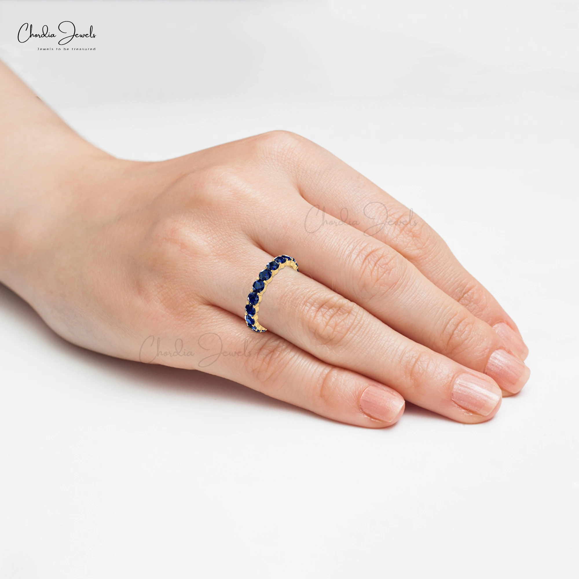 Top Selling 14k Real Gold Eternity Ring 1.26 TCW Round Blue Sapphire Precious Gemstone Wedding Band Wholesale Bulk Jewelry