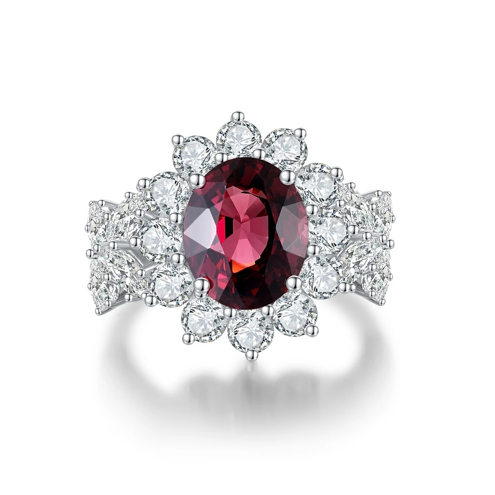4.8ct Natural Garnet Ring Luxurious Gift S925 Sterling Silver Women Engagement Wedding Diamond Red Gemstone Ring