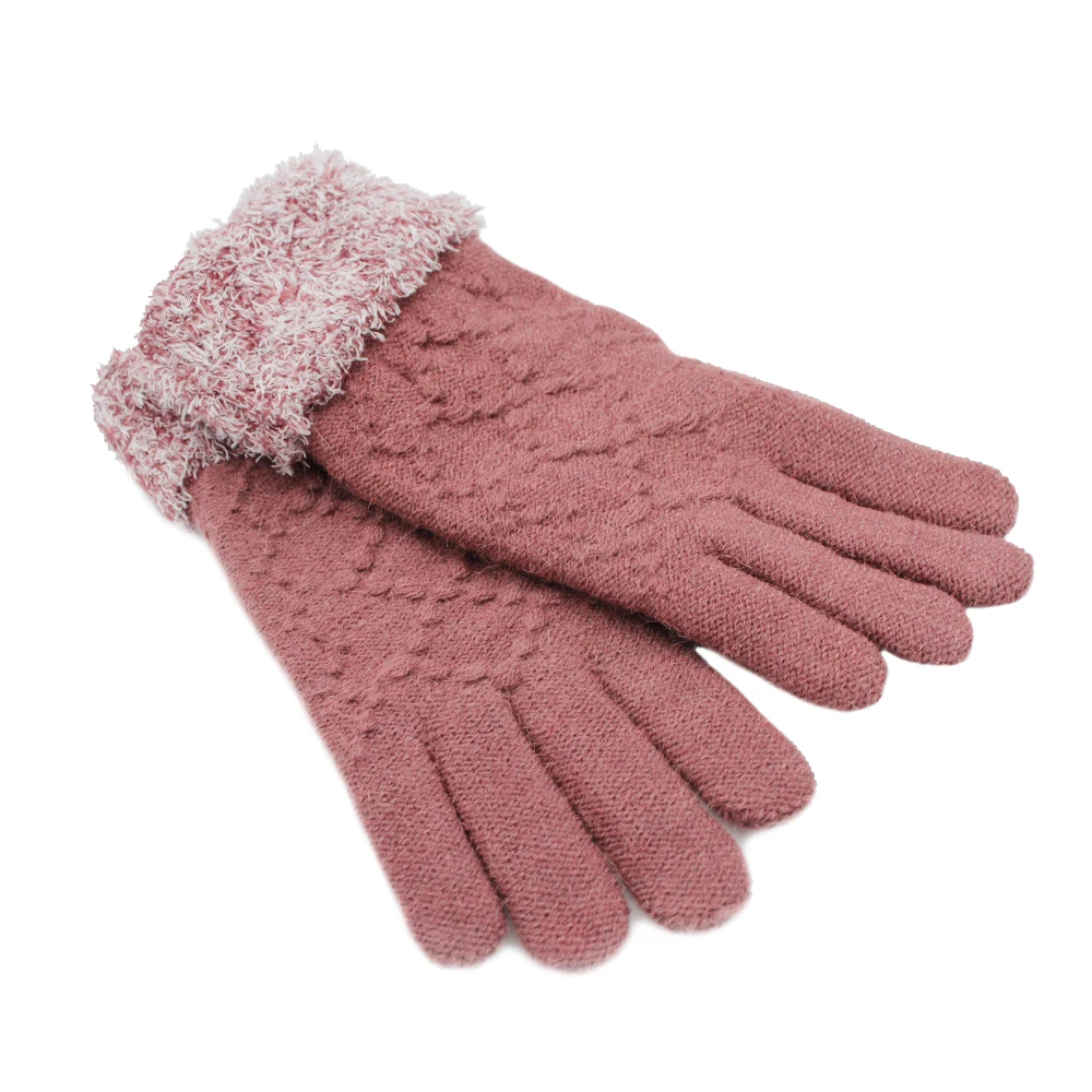 Reverse Folded Cuffs Lozenge Knitted Jacquard Winter Warm Double Layer Gloves