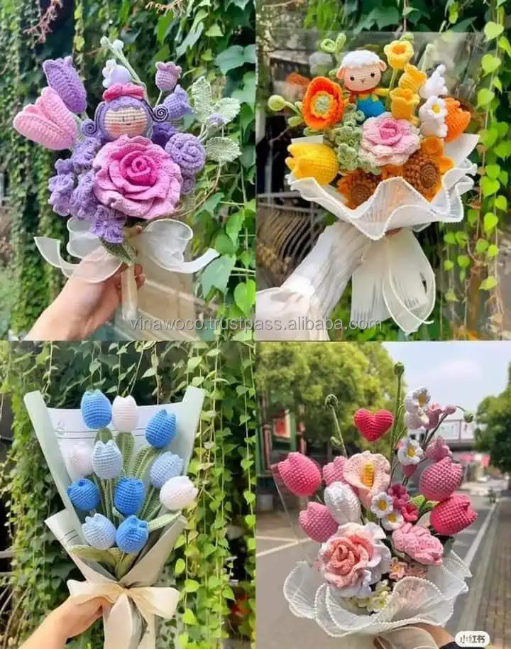 Handmade Flowers for decoration wedding artificial Amigurumi Crochet Flowers Vase Pots Decoration Flowers Articicial Amazon Amazon