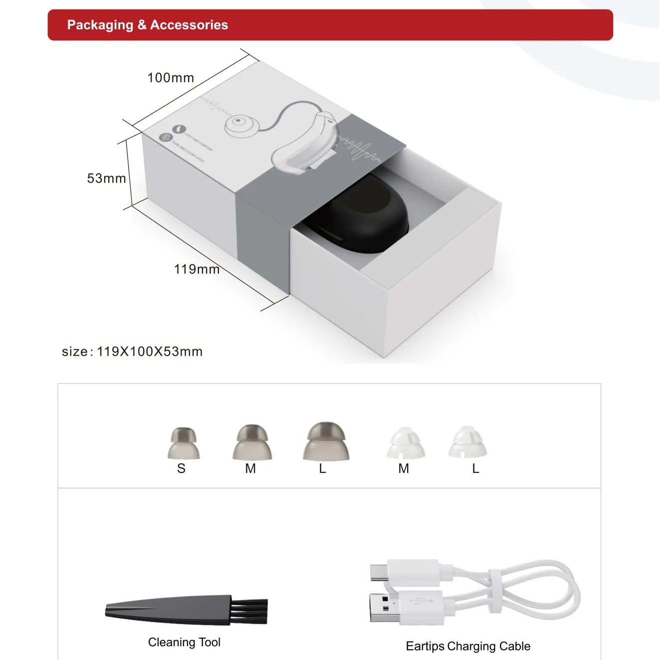 JINGHAO DW3 Grey Hearing Aids Rechargeable Medical Bluetooth OTC Self Fitting Hearing Aid For The Deaf