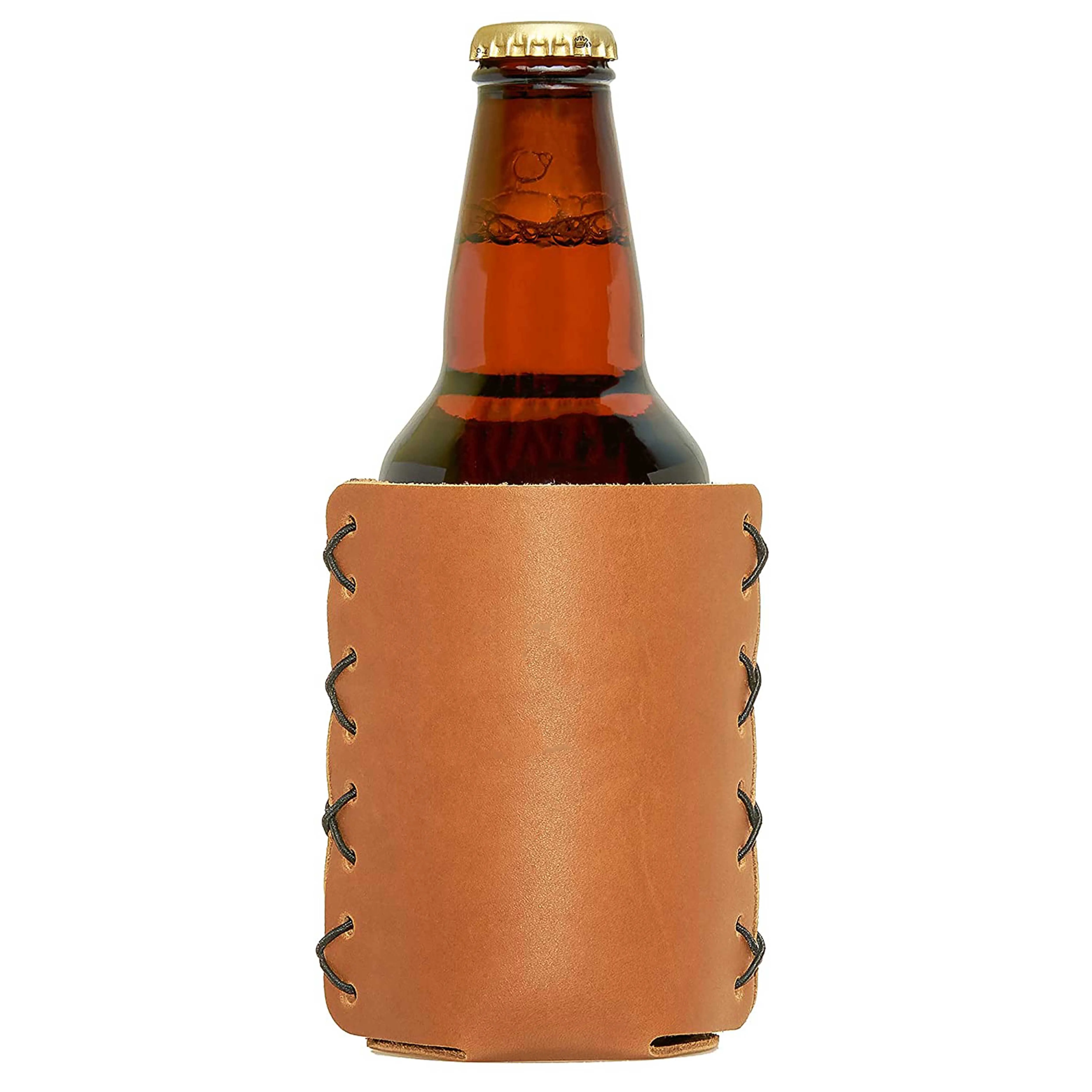 OEM Factory Made Rich Grain Leather Personalized Leather Can Hugger/Holder Fits 12 to 16 Ounce Cans