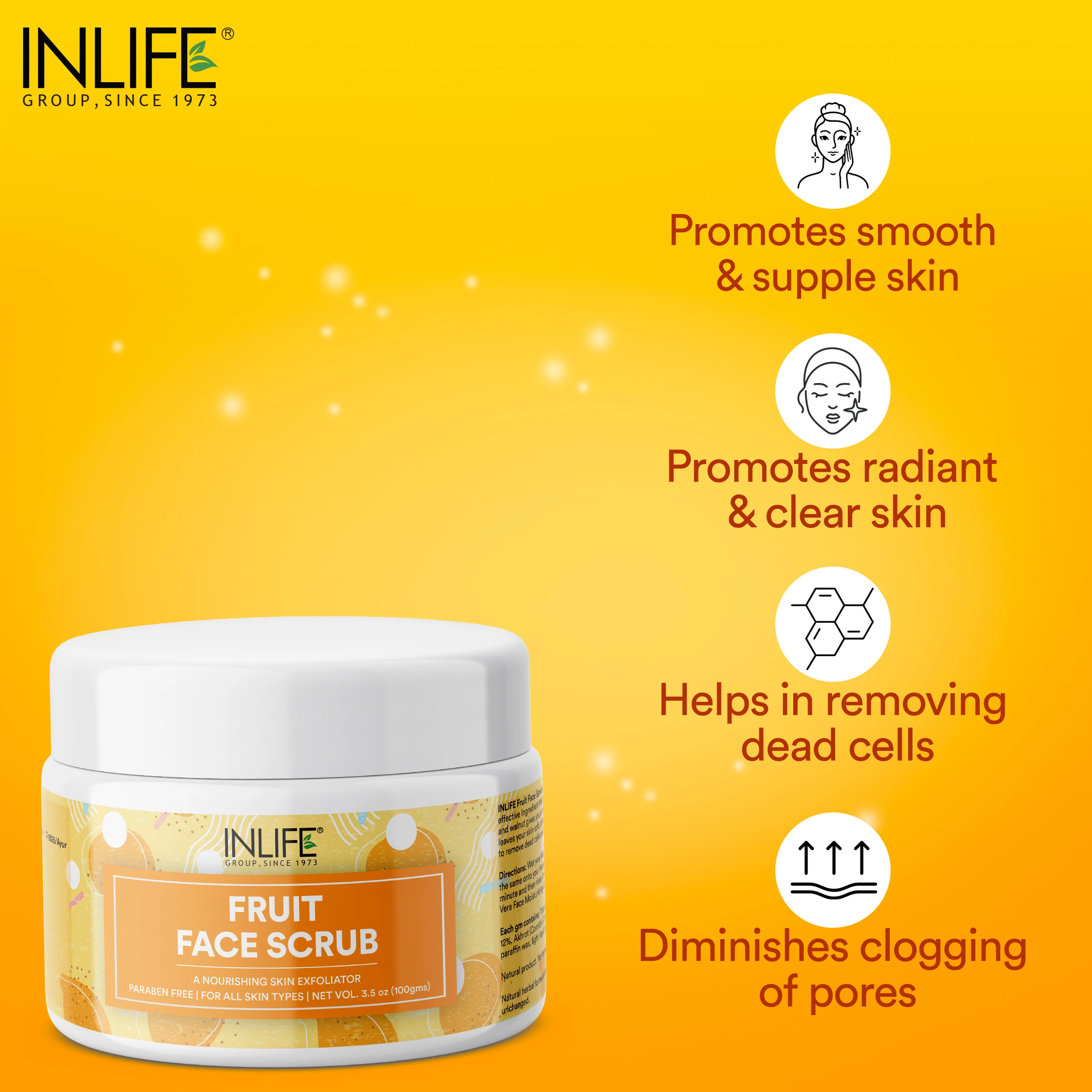 INLIFE Fruit Face Scrub (100g Pack) Paraben Free - GMP Certified Manufacturing Facility
