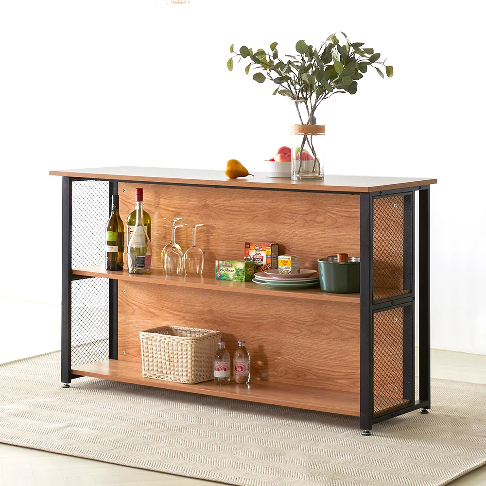 Bar Coffee Cafe Counter Tables furniture Korean Best selling Modern Wooden Iron Base Flat Pack Tall Kitchen Open Storage Table