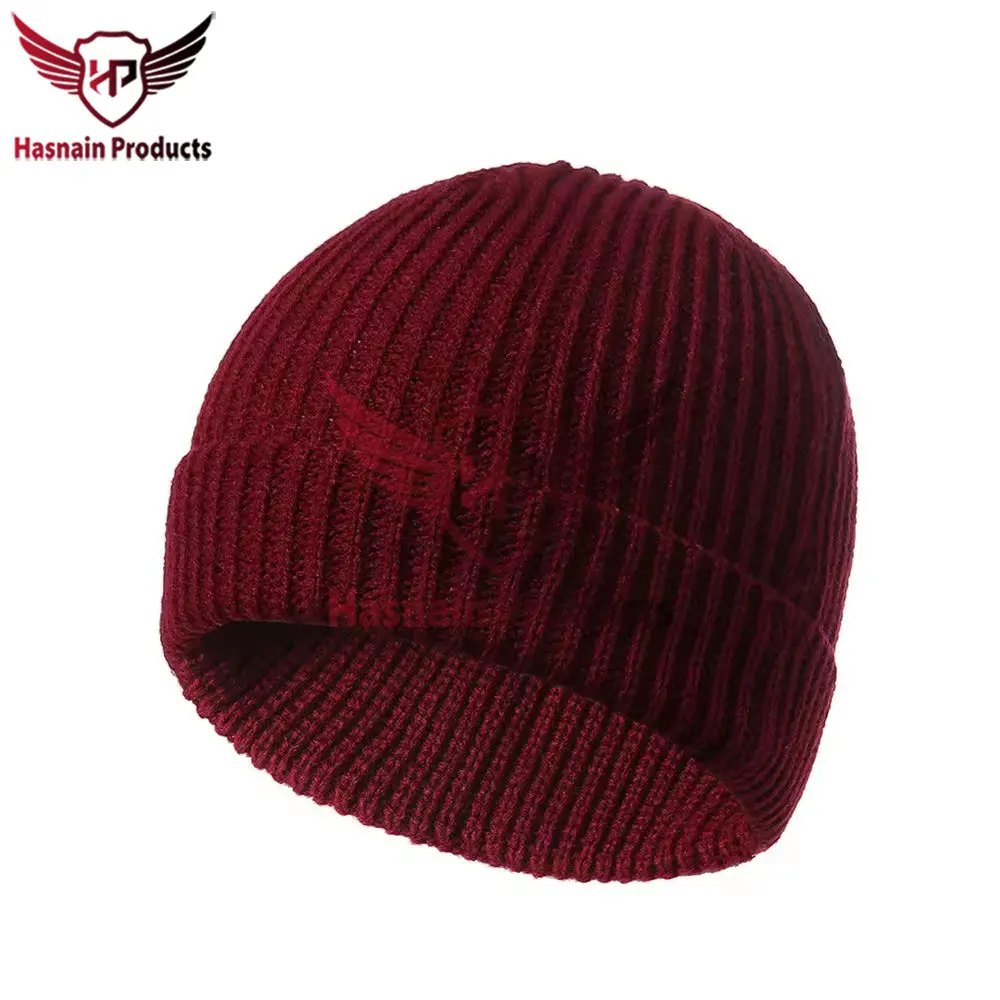 Premium Quality Custom Embroidered Logo 100% Acrylic Cotton Wholesale Winter Knit Beanies-Cap Unisex Adult Knitted Beanie Hat