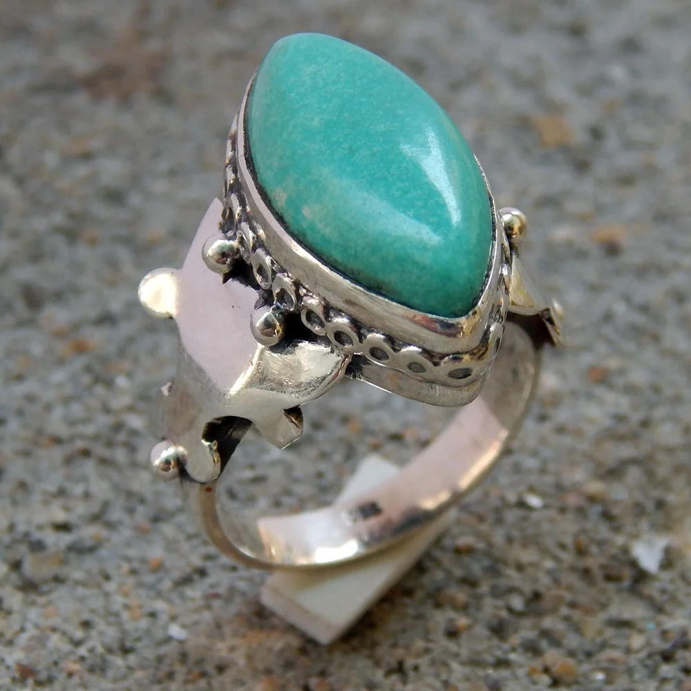 Free Form Size Blue Turquoise Gemstone Ring 925 Solid Sterling Silver Ring Handmade Ring For Woman