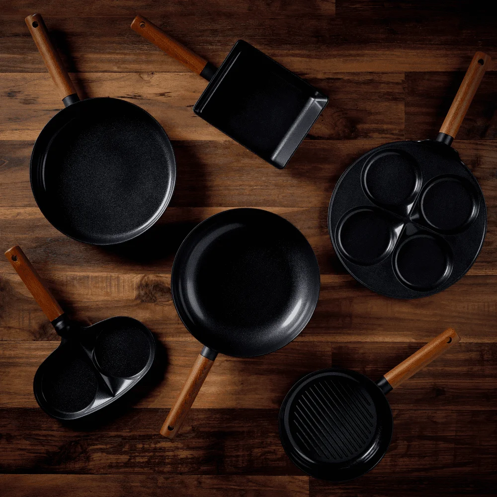 TrueCook Premium Cookware Set 8 Types Black Collection with Canadian Maple Wood Handle