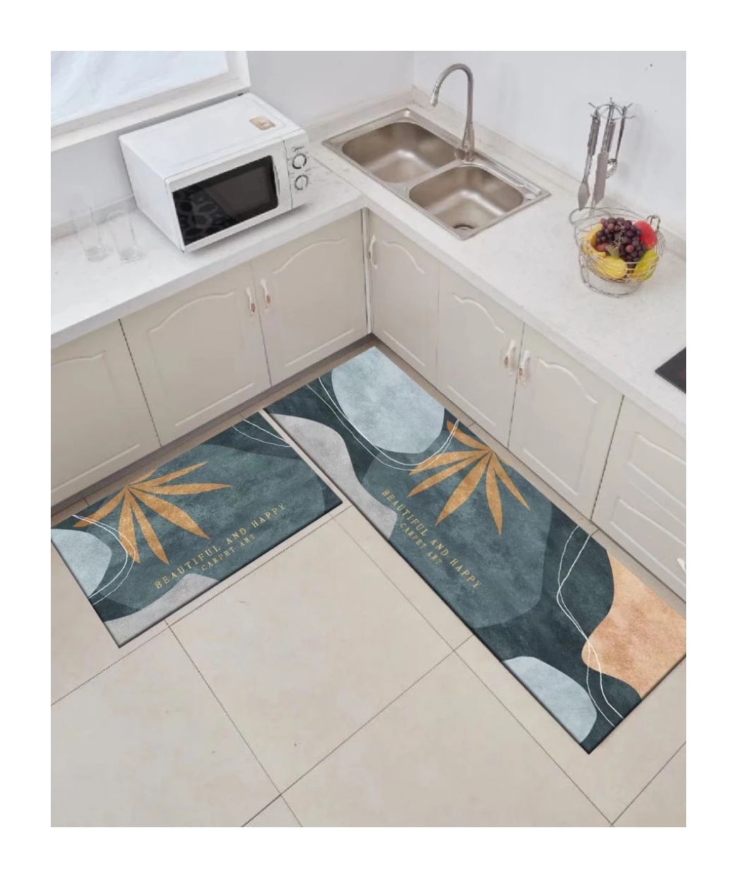 Custom kitchen carpet 2 Pieces Microfiber Moroccan Trellis Non-Slip Soft Kitchen Mat Chinese manufacture