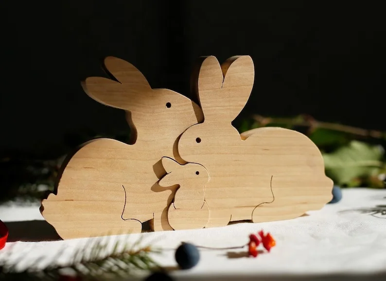 Super beautiful pine wood Easter decoration bunny family set making toys gifts for children study desk showroom decorations.