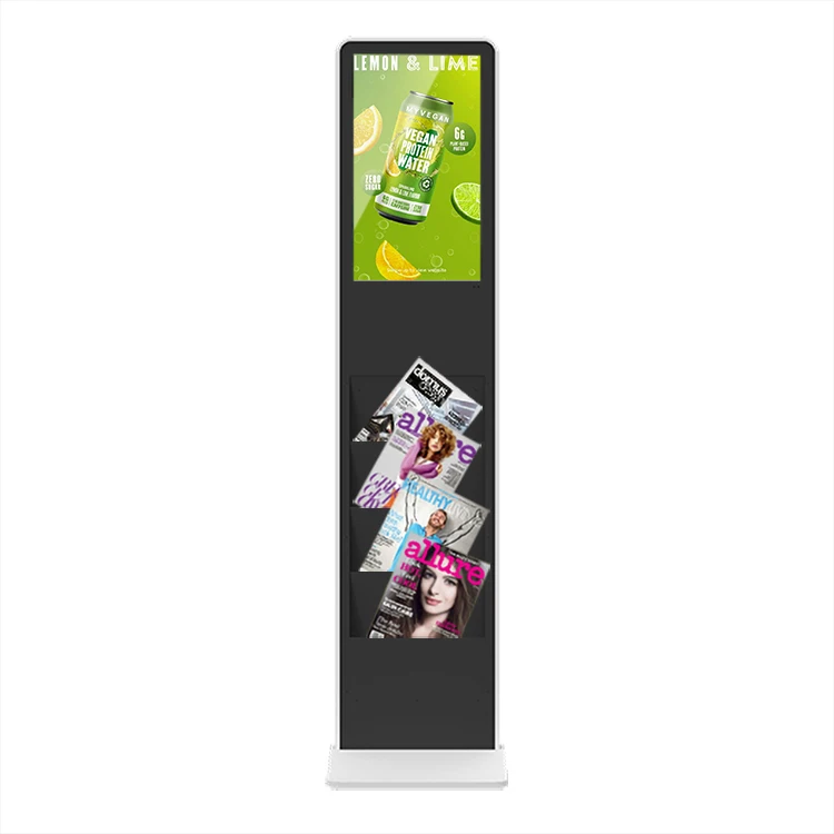 21.5 inch Android / Windows digital signage smart magazine advertising touch kiosk with brochure holder